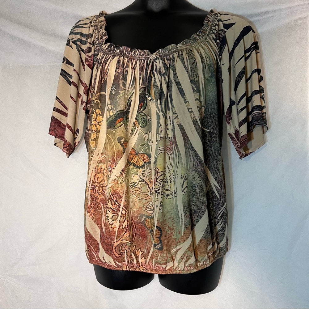 Simply irresistible tan multi color top, XL